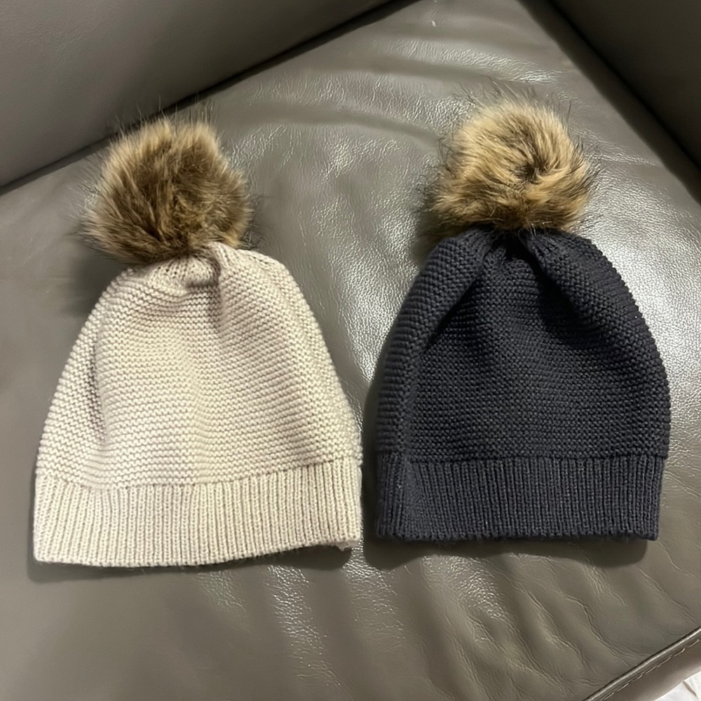 Knit Beanie with faux-fur ball